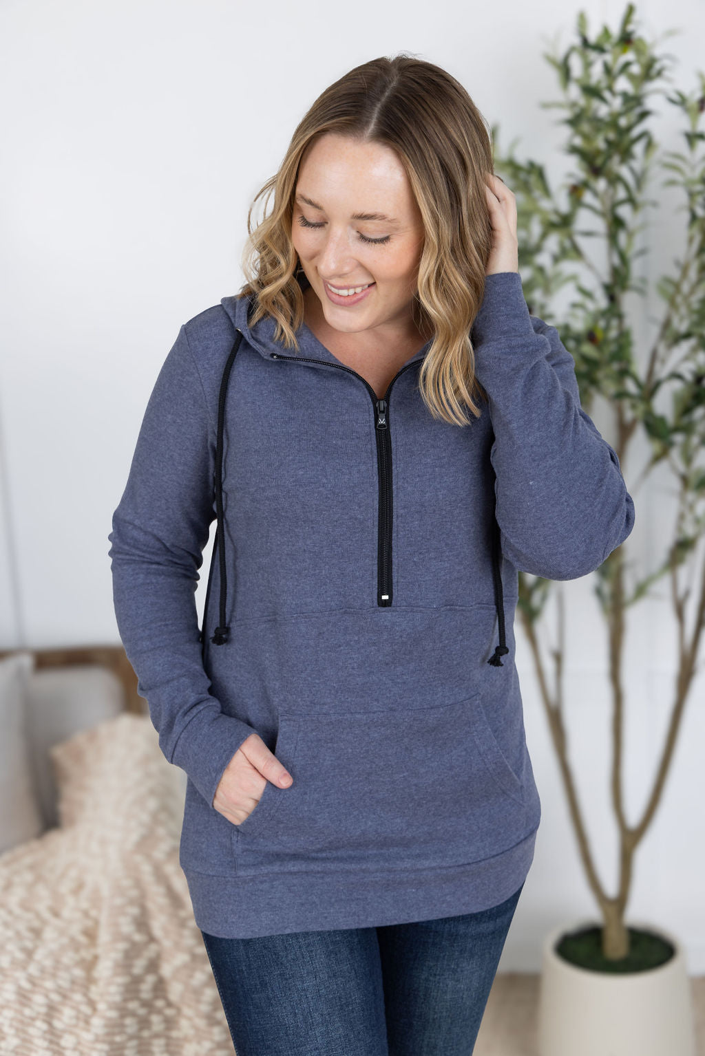 Pixie Pocket Halfzip Hoodie - Heathered Navy